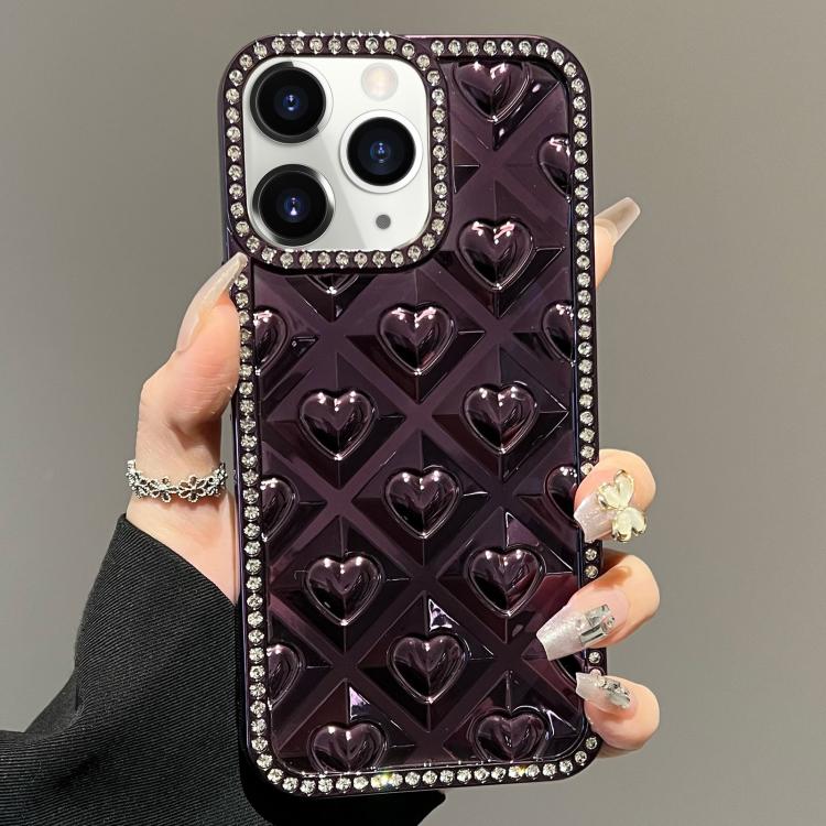 For iPhone 11 Pro Max Electroplated Heart 3D Embossed Diamond TPU Phone Case