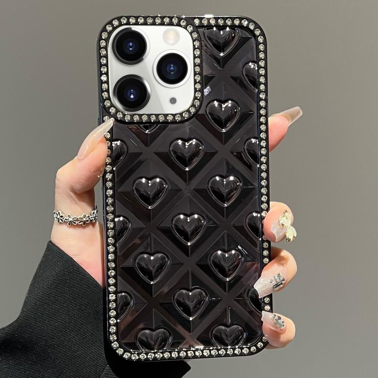 For iPhone 11 Pro Max Electroplated Heart 3D Embossed Diamond TPU Phone Case