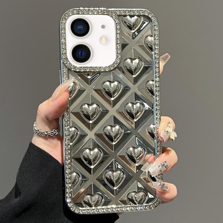 For iPhone 11 Electroplated Heart 3D Embossed Diamond TPU Phone Case