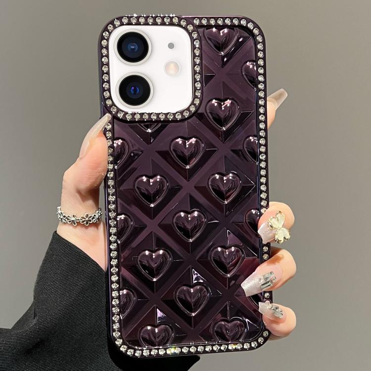 For iPhone 11 Electroplated Heart 3D Embossed Diamond TPU Phone Case