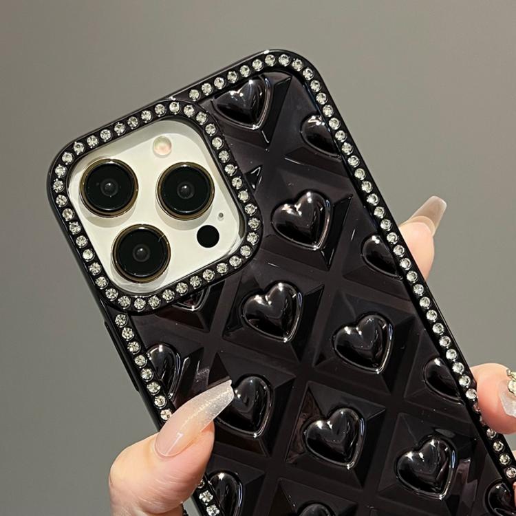 For iPhone 14 Pro Max Electroplated Heart 3D Embossed Diamond TPU Phone Case
