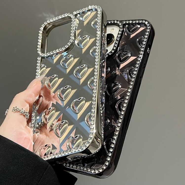 For iPhone 11 Pro Max Electroplated Heart 3D Embossed Diamond TPU Phone Case