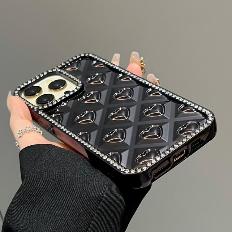For iPhone 12 Pro Electroplated Heart 3D Embossed Diamond TPU Phone Case