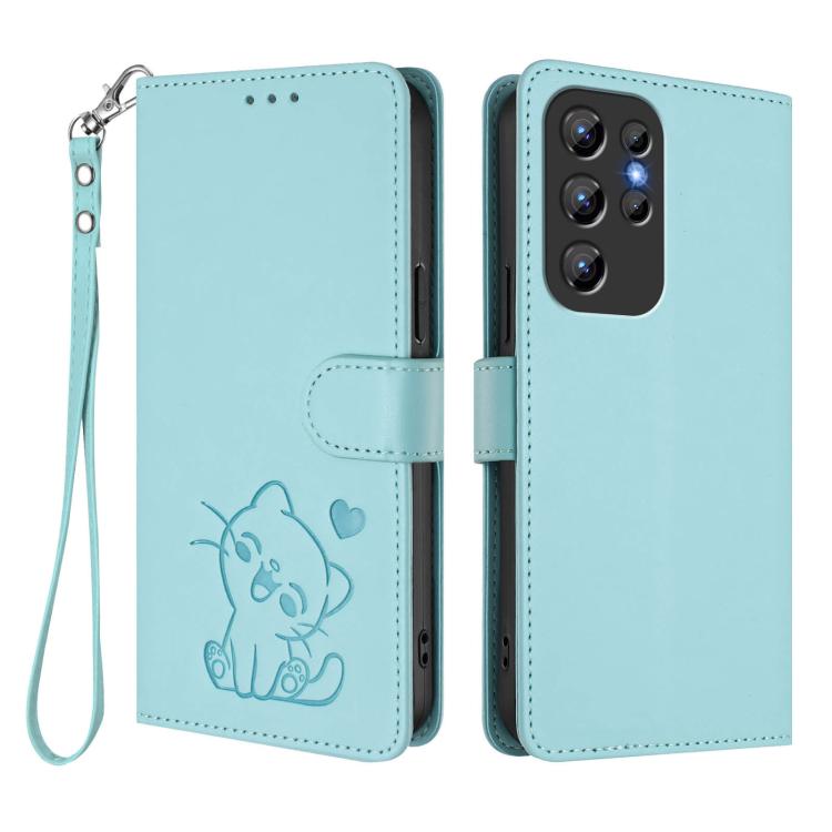 For Oukitel C1 / C1 Pro Embossed Heart Cat Leather Phone Case with Hand Strap