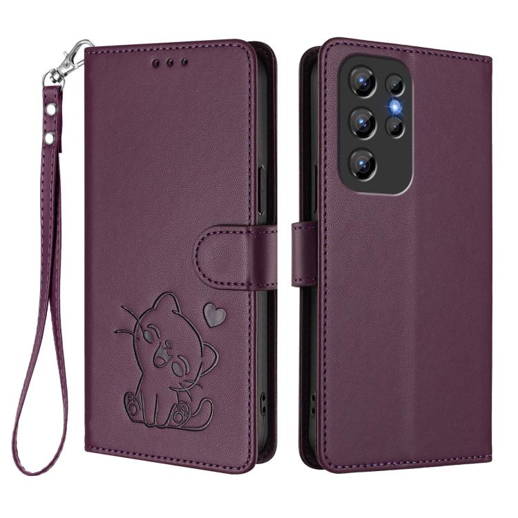 For Oukitel C1 / C1 Pro Embossed Heart Cat Leather Phone Case with Hand Strap