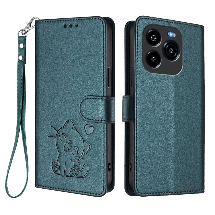 For Oukitel C65 / C65 Pro Embossed Heart Cat Leather Phone Case with Hand Strap