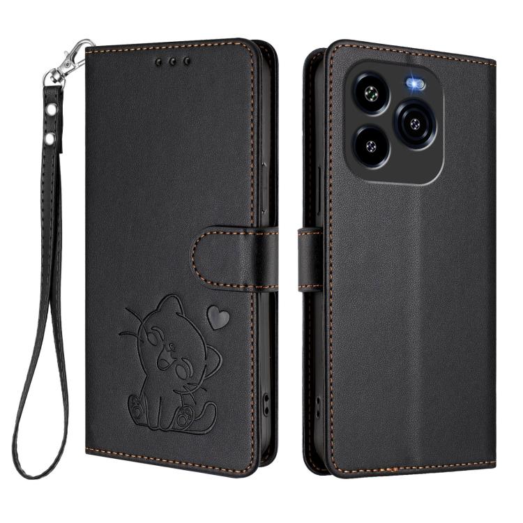For Oukitel C65 / C65 Pro Embossed Heart Cat Leather Phone Case with Hand Strap