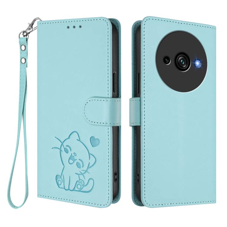 For Oukitel C59 / C59 Pro Embossed Heart Cat Leather Phone Case with Hand Strap