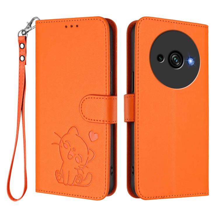 For Oukitel C59 / C59 Pro Embossed Heart Cat Leather Phone Case with Hand Strap