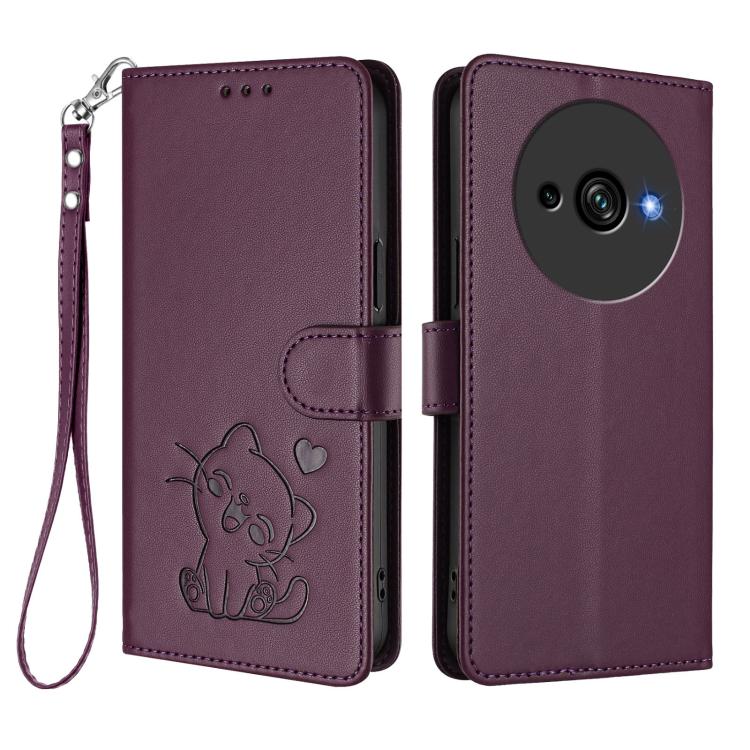 For Oukitel C59 / C59 Pro Embossed Heart Cat Leather Phone Case with Hand Strap