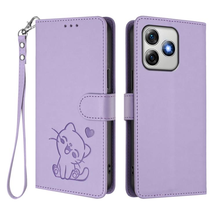 For Ulefone Note 18 Ultra / 18 Pro Embossed Heart Cat Leather Phone Case with Hand Strap
