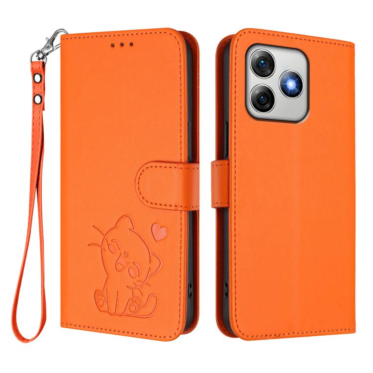 For Ulefone Note 18 Ultra / 18 Pro Embossed Heart Cat Leather Phone Case with Hand Strap