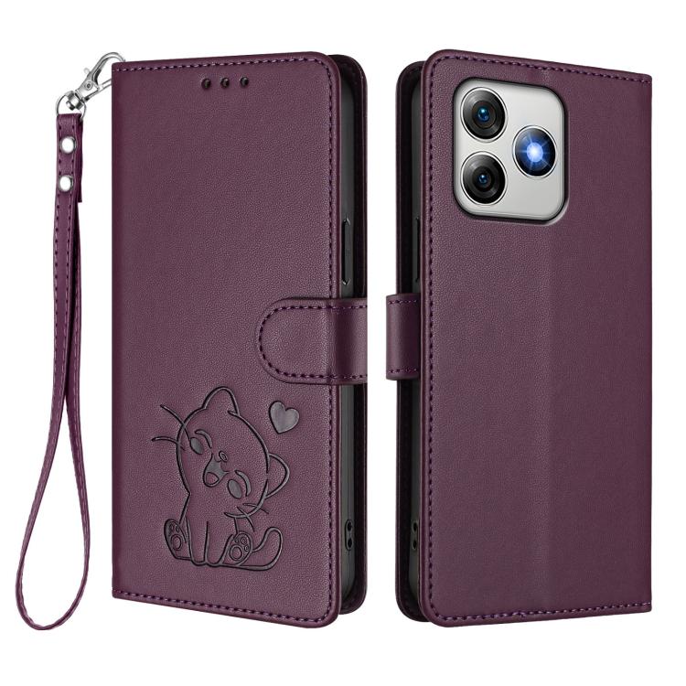 For Ulefone Note 18 Ultra / 18 Pro Embossed Heart Cat Leather Phone Case with Hand Strap