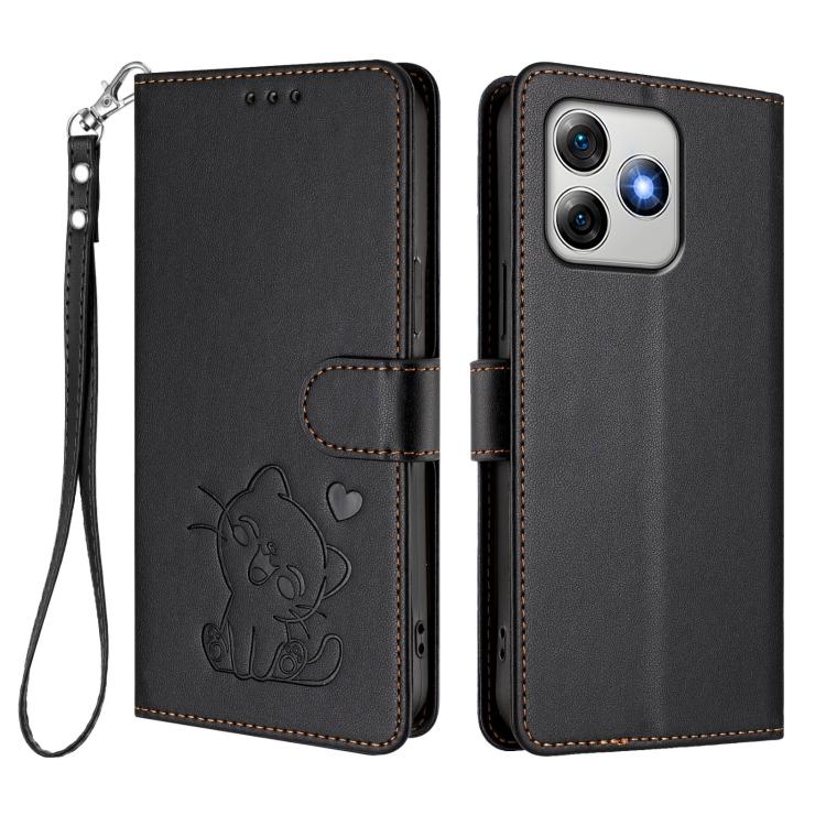 For Ulefone Note 18 Ultra / 18 Pro Embossed Heart Cat Leather Phone Case with Hand Strap
