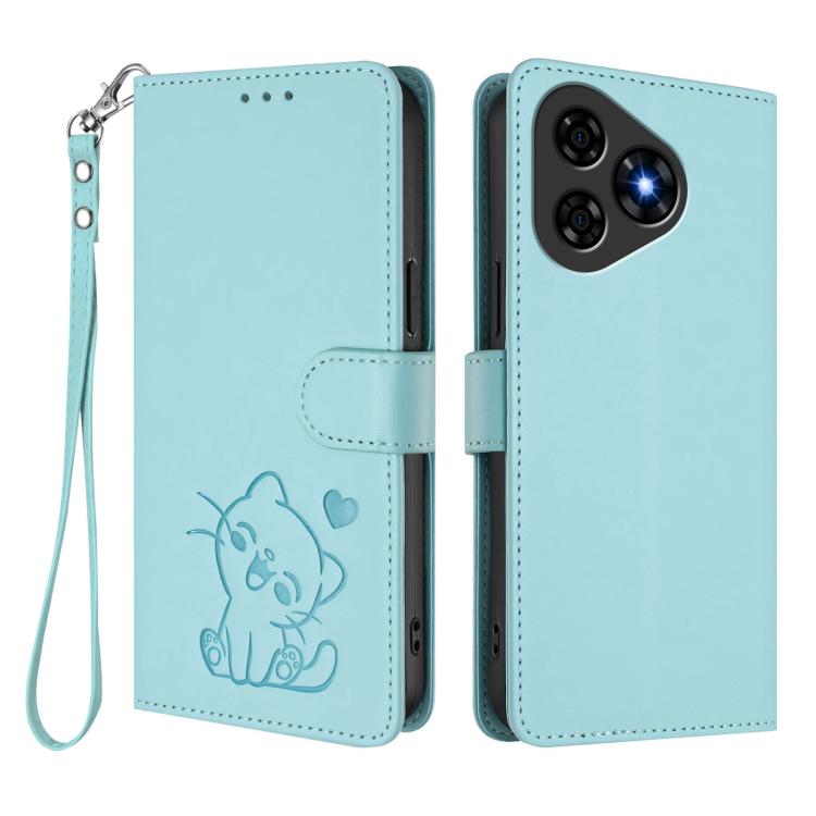 For Ulefone Note 19 Embossed Heart Cat Leather Phone Case with Hand Strap