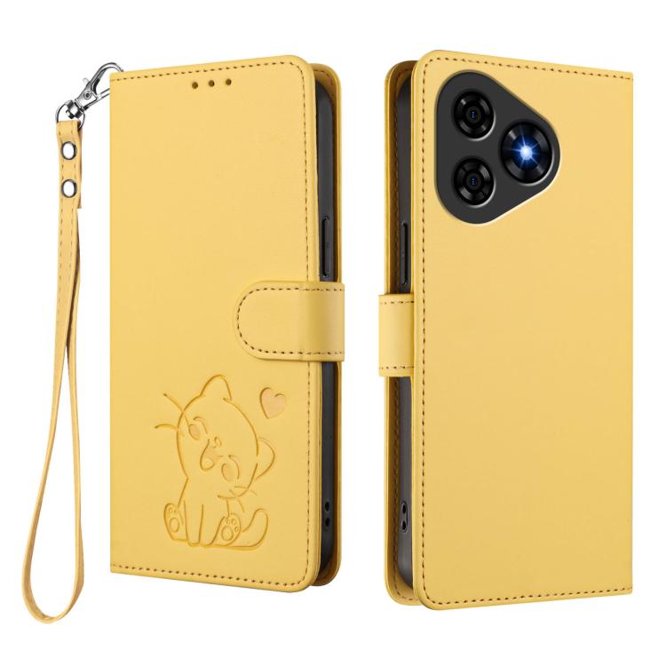 For Ulefone Note 19 Embossed Heart Cat Leather Phone Case with Hand Strap