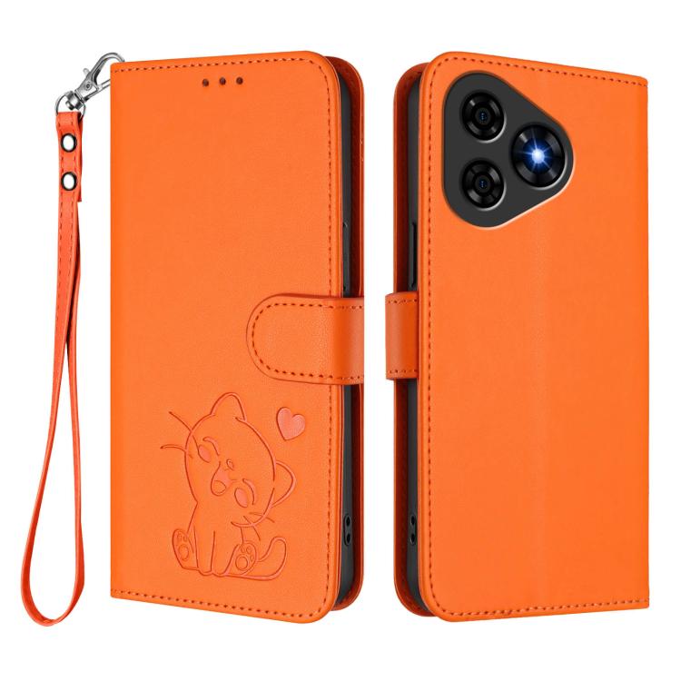 For Ulefone Note 19 Embossed Heart Cat Leather Phone Case with Hand Strap