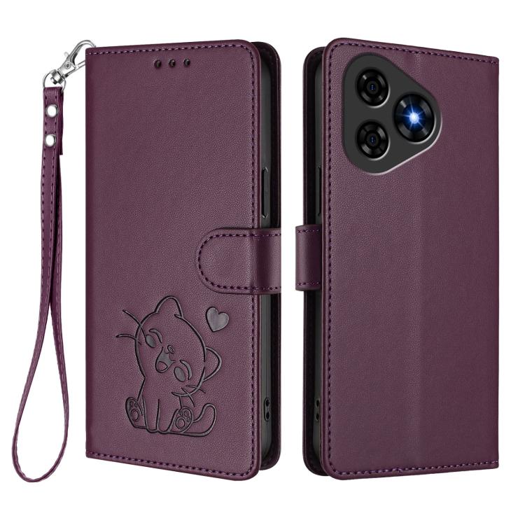 For Ulefone Note 19 Embossed Heart Cat Leather Phone Case with Hand Strap