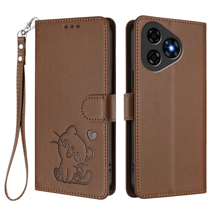For Ulefone Note 19 Embossed Heart Cat Leather Phone Case with Hand Strap