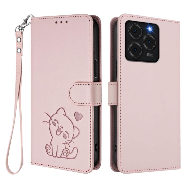 For Ulefone Note 20 Pro Embossed Heart Cat Leather Phone Case with Hand Strap