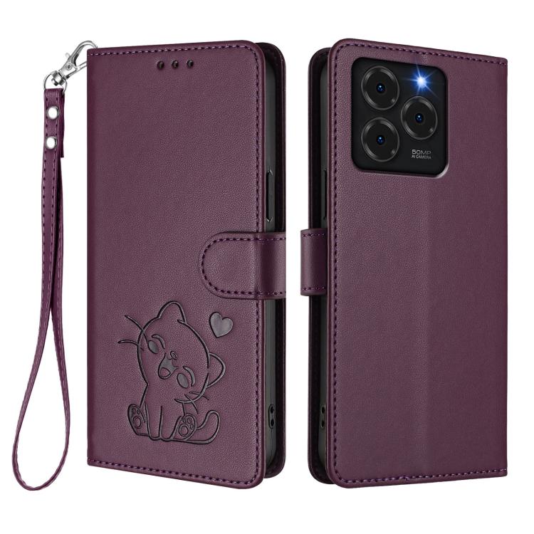 For Ulefone Note 20 Pro Embossed Heart Cat Leather Phone Case with Hand Strap