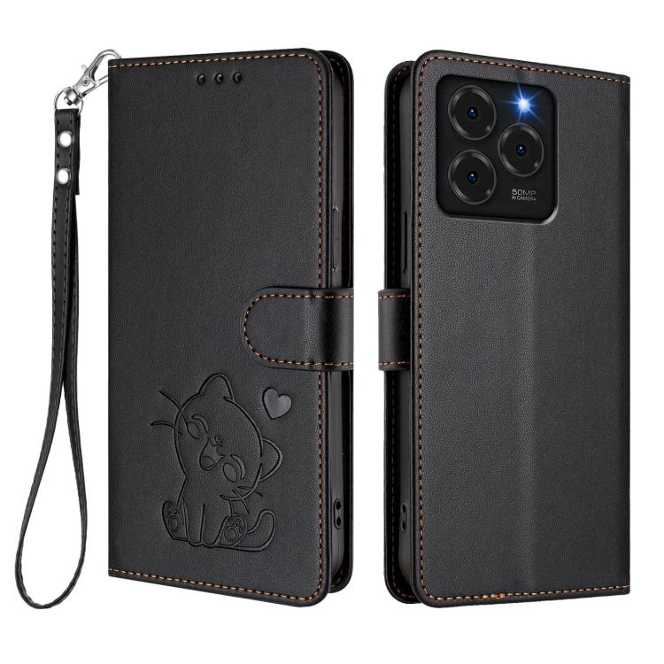 For Ulefone Note 20 Pro Embossed Heart Cat Leather Phone Case with Hand Strap