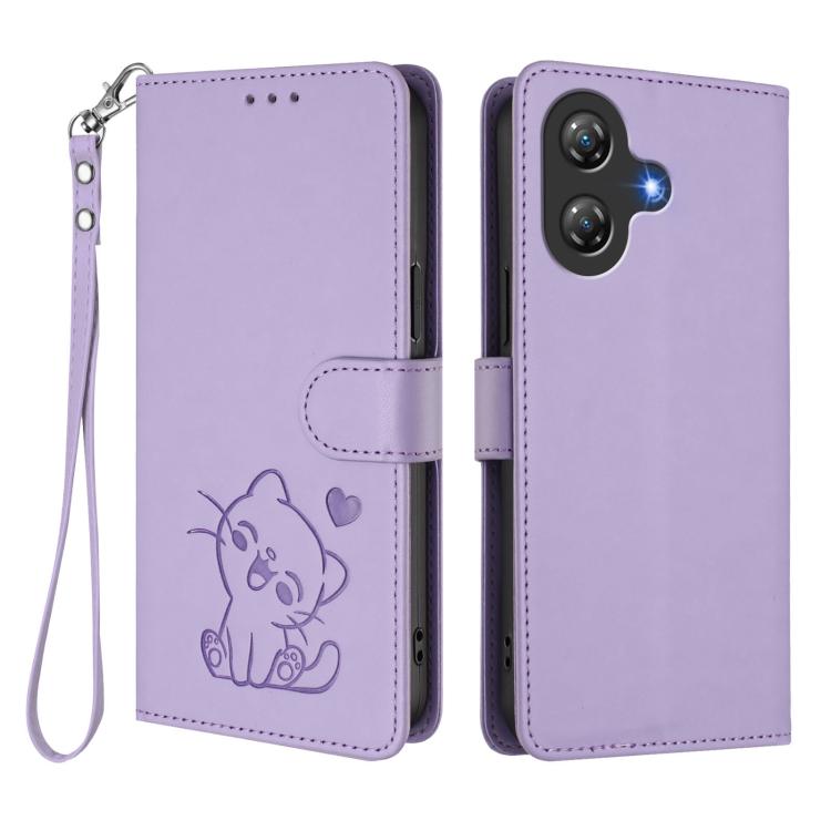 For Ulefone Note 21 Embossed Heart Cat Leather Phone Case with Hand Strap