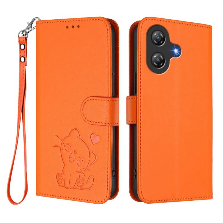 For Ulefone Note 21 Embossed Heart Cat Leather Phone Case with Hand Strap