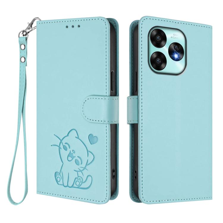 For Umidigi A15 / A15C / A15T Embossed Heart Cat Leather Phone Case with Hand Strap