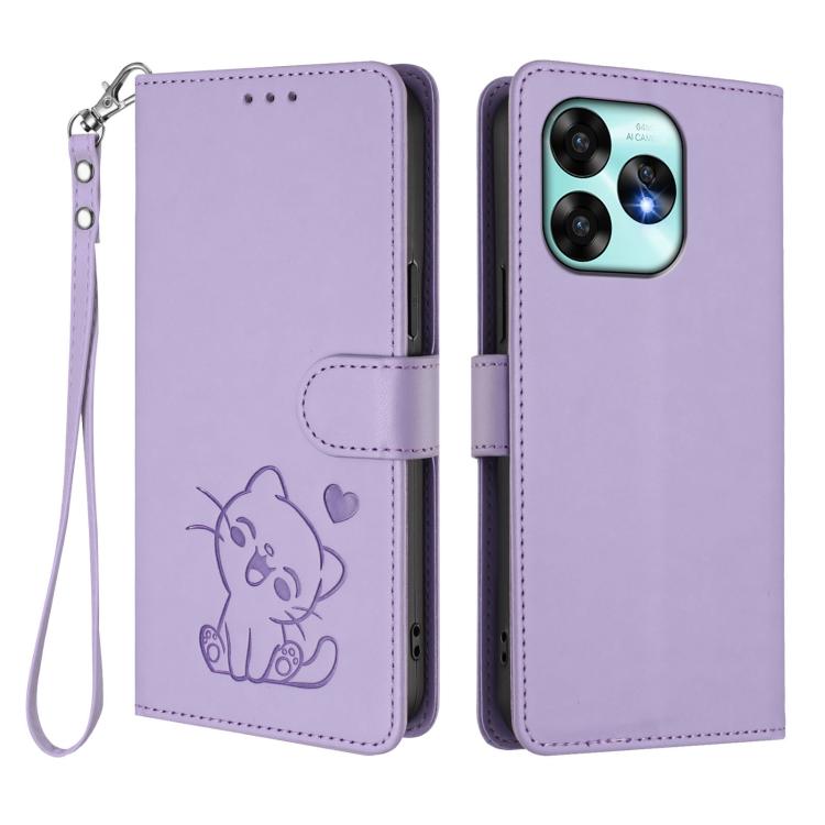 For Umidigi A15 / A15C / A15T Embossed Heart Cat Leather Phone Case with Hand Strap