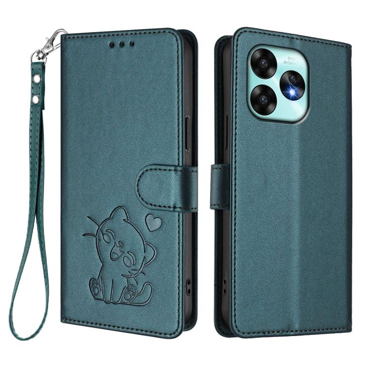 For Umidigi A15 / A15C / A15T Embossed Heart Cat Leather Phone Case with Hand Strap