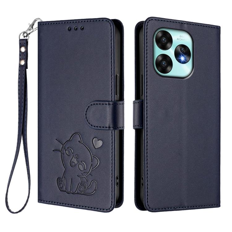 For Umidigi A15 / A15C / A15T Embossed Heart Cat Leather Phone Case with Hand Strap