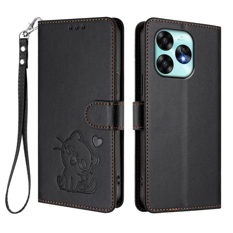 For Umidigi A15 / A15C / A15T Embossed Heart Cat Leather Phone Case with Hand Strap