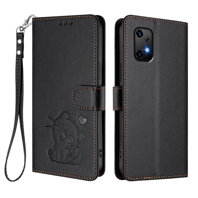 For Umidigi Bison X20 Embossed Heart Cat Leather Phone Case with Hand Strap