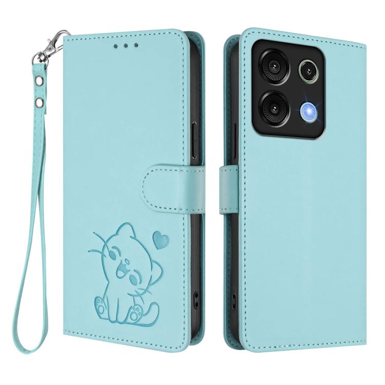 For Umidigi G9 5G / Note 9 5G Embossed Heart Cat Leather Phone Case with Hand Strap