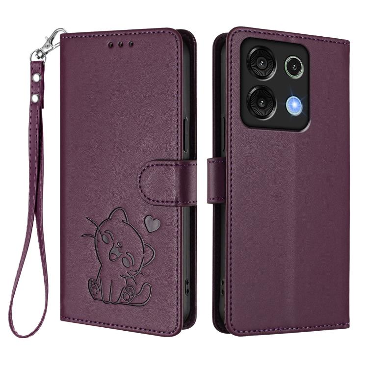 For Umidigi G9 5G / Note 9 5G Embossed Heart Cat Leather Phone Case with Hand Strap