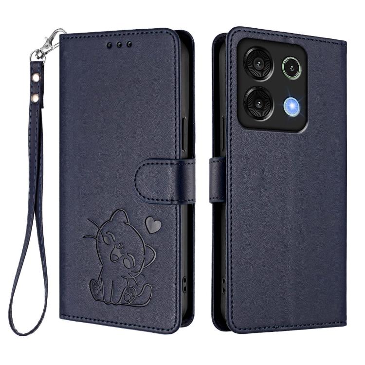 For Umidigi G9 5G / Note 9 5G Embossed Heart Cat Leather Phone Case with Hand Strap