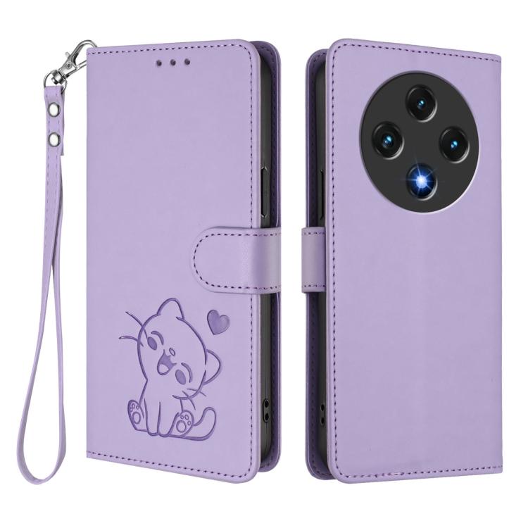 For Umidigi G100 Embossed Heart Cat Leather Phone Case with Hand Strap