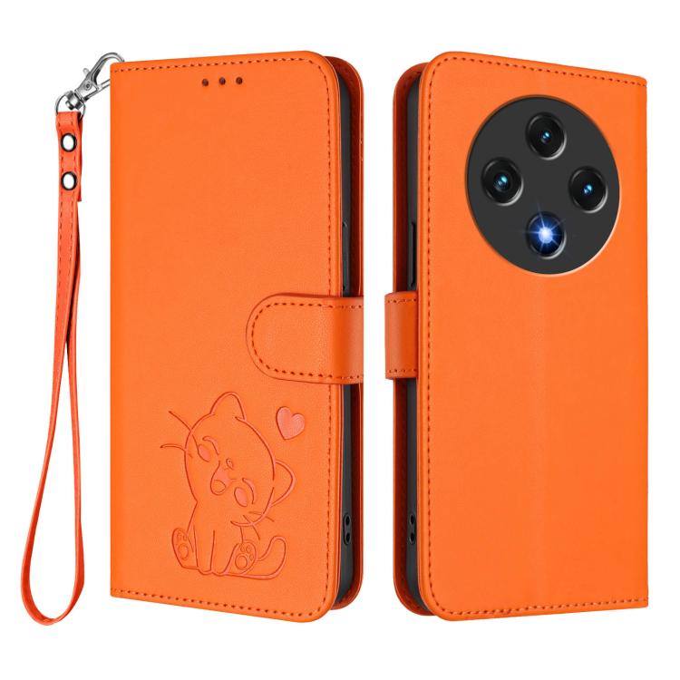 For Umidigi G100 Embossed Heart Cat Leather Phone Case with Hand Strap