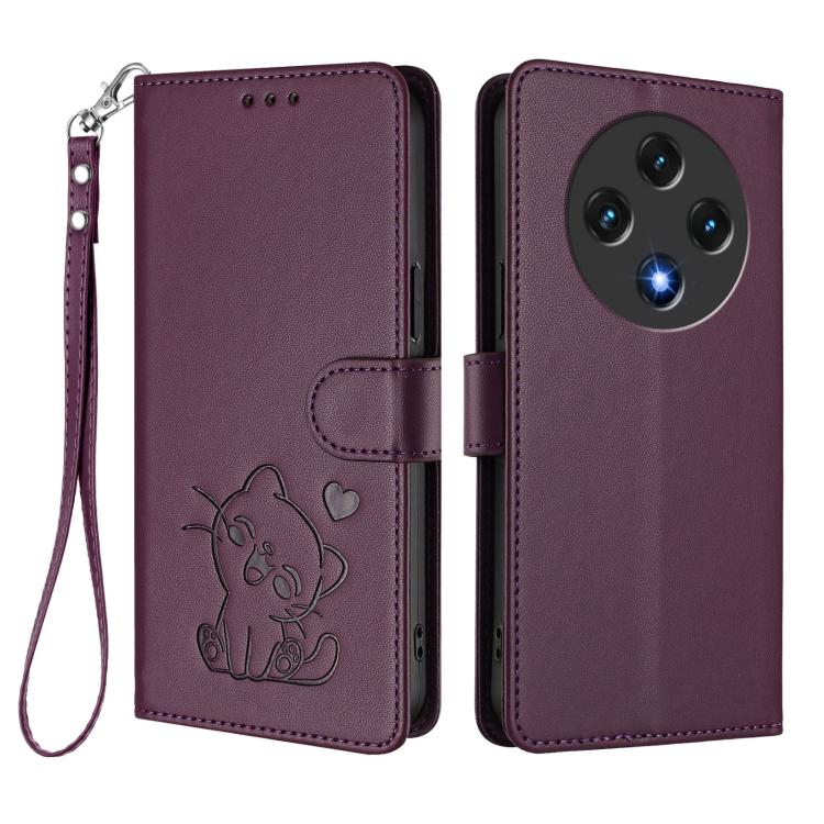 For Umidigi G100 Embossed Heart Cat Leather Phone Case with Hand Strap