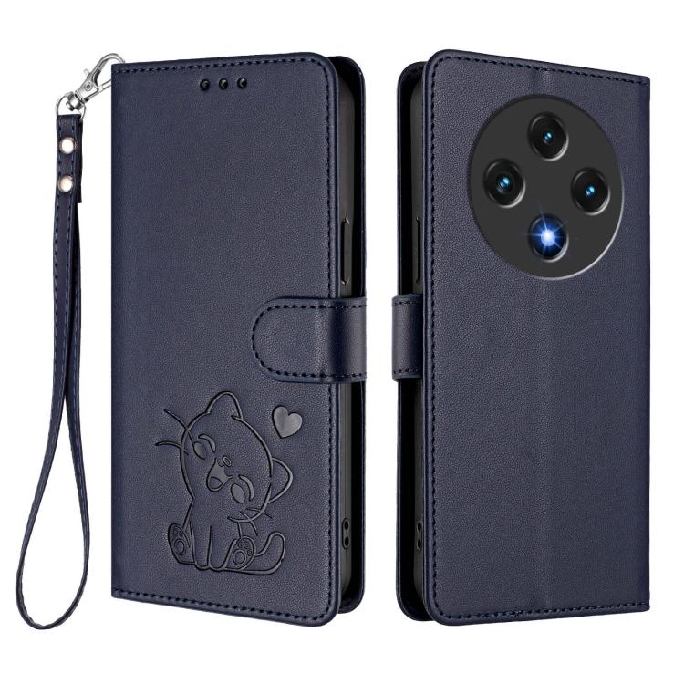 For Umidigi G100 Embossed Heart Cat Leather Phone Case with Hand Strap