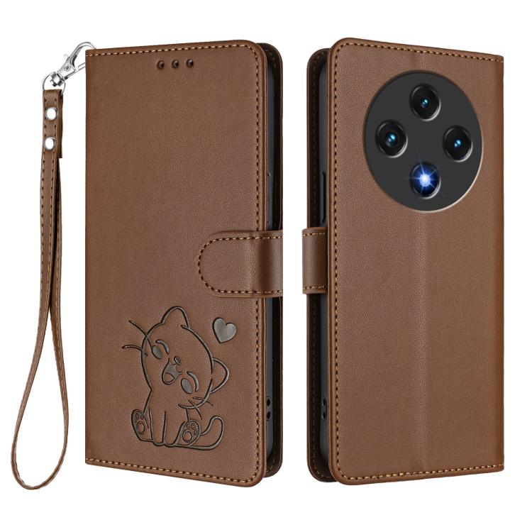 For Umidigi G100 Embossed Heart Cat Leather Phone Case with Hand Strap