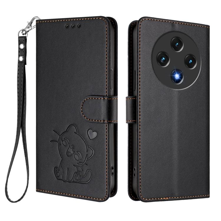 For Umidigi G100 Embossed Heart Cat Leather Phone Case with Hand Strap