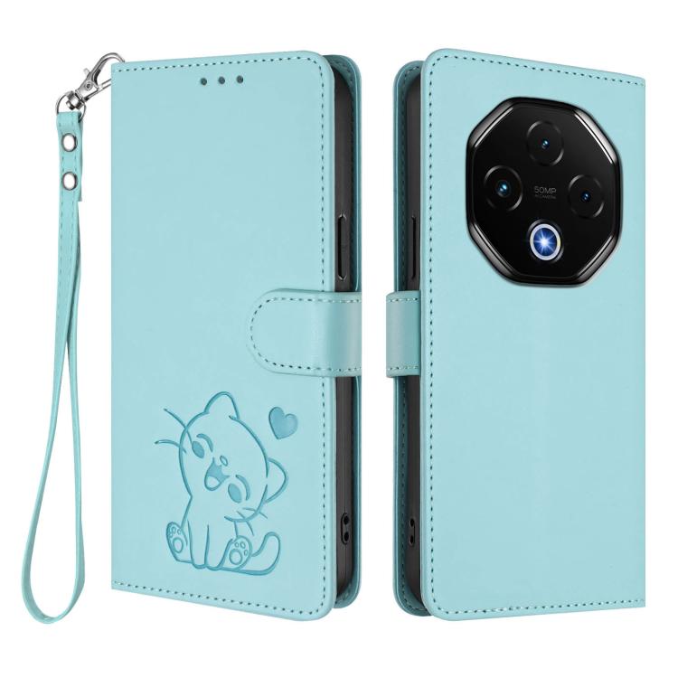 For Umidigi G100 Pro Embossed Heart Cat Leather Phone Case with Hand Strap