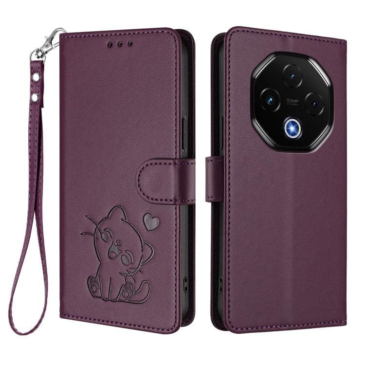 For Umidigi G100 Pro Embossed Heart Cat Leather Phone Case with Hand Strap