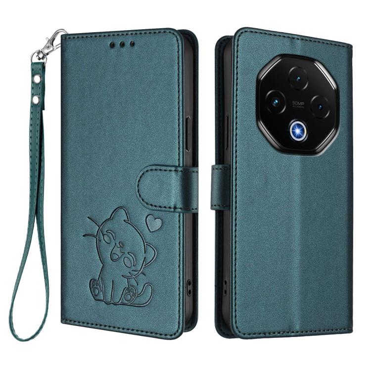 For Umidigi G100 Pro Embossed Heart Cat Leather Phone Case with Hand Strap