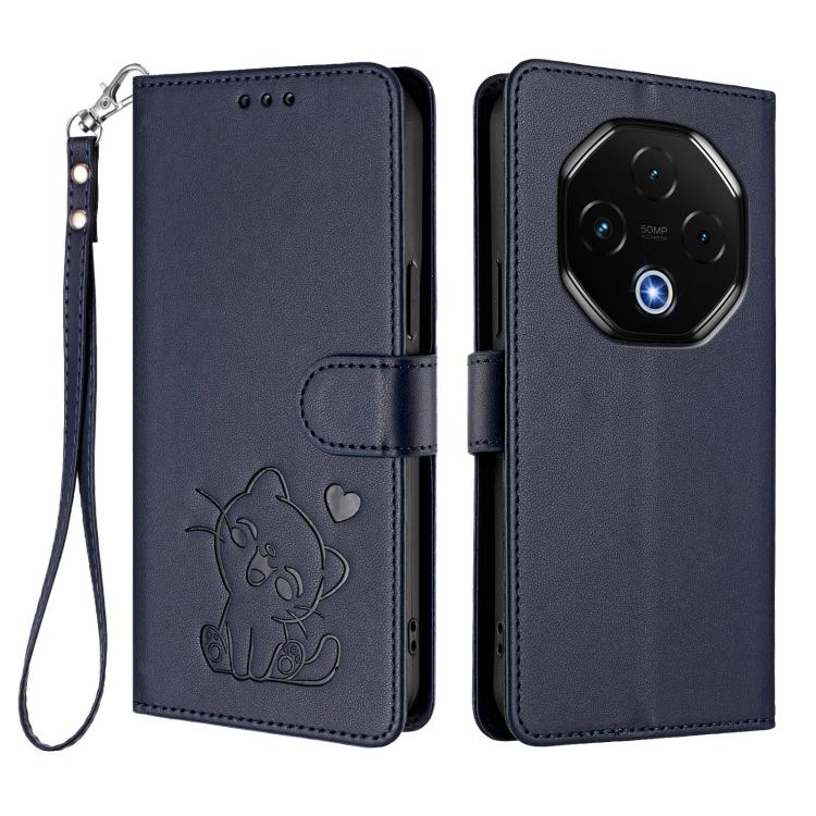 For Umidigi G100 Pro Embossed Heart Cat Leather Phone Case with Hand Strap