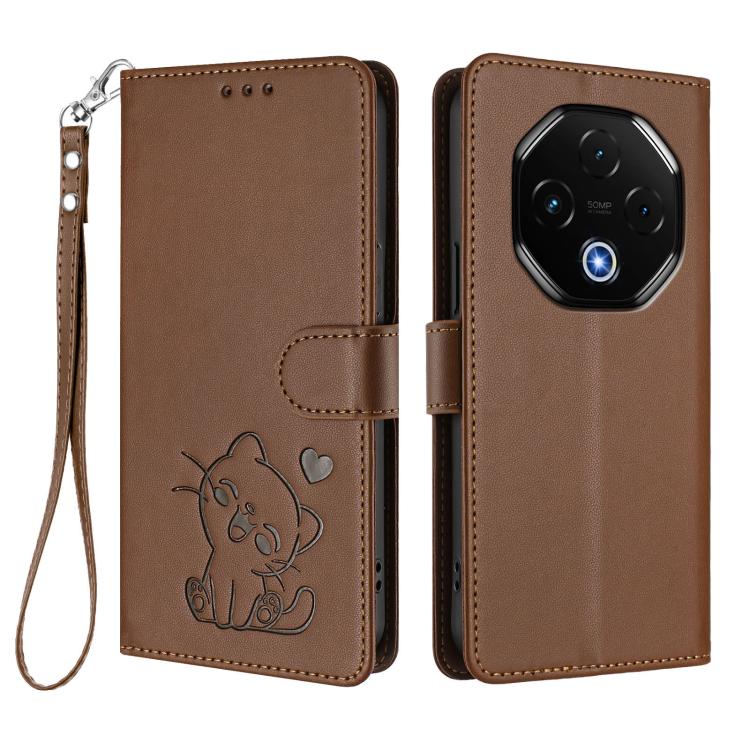 For Umidigi G100 Pro Embossed Heart Cat Leather Phone Case with Hand Strap