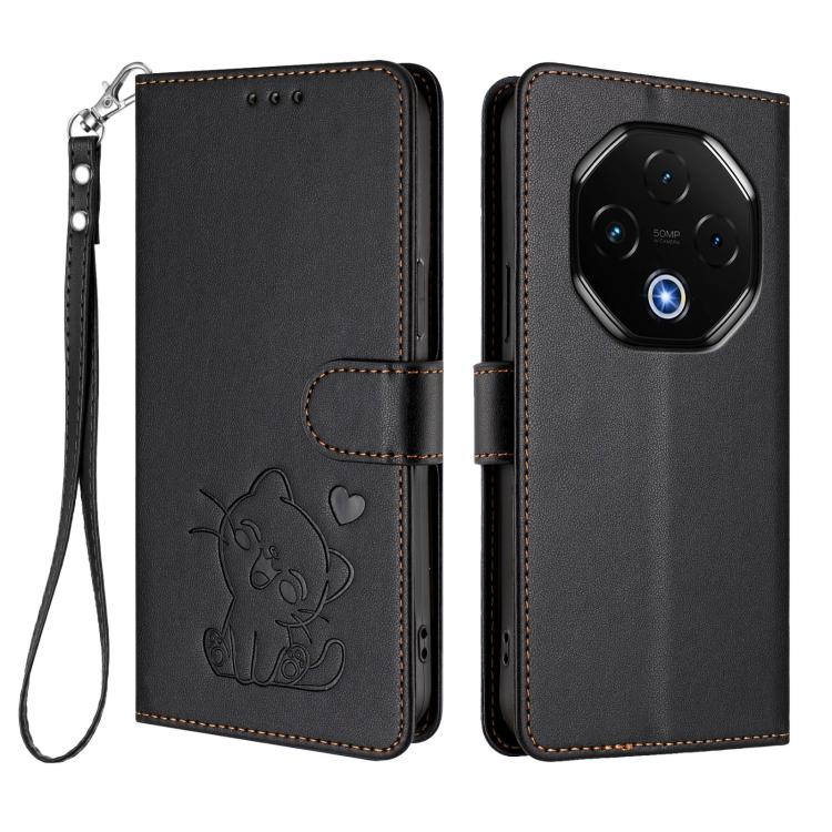 For Umidigi G100 Pro Embossed Heart Cat Leather Phone Case with Hand Strap