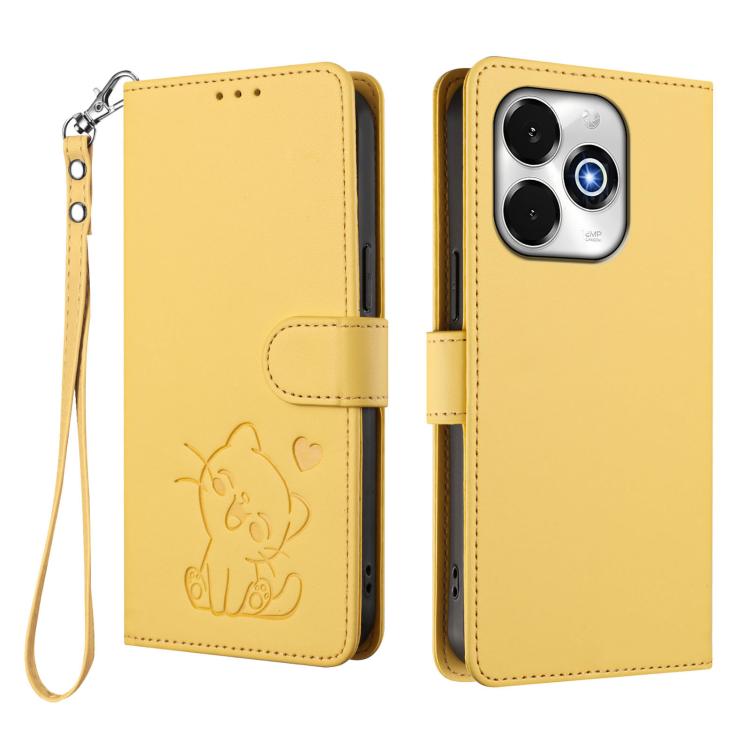 For Umidigi G100x Embossed Heart Cat Leather Phone Case with Hand Strap